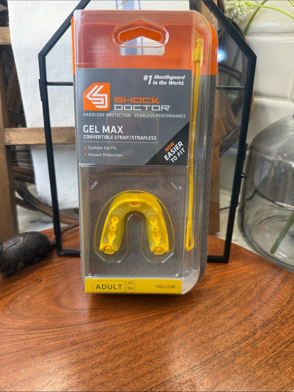 Shock Doctor Gel Max Adult Mouthguard in Yellow - Convertible Strap